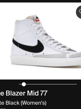 Nike Blazer Leather White High-Top Sneaker With Black Swoosh Women Size 6.5